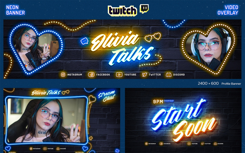 霓虹灯播客 Twitch 模板