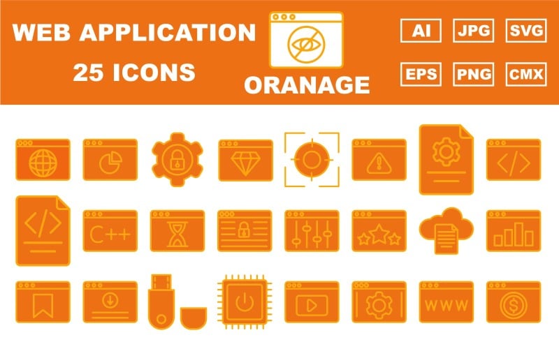 25 Orangefarbenes Premium-Symbolpaket für Web und Anwendung