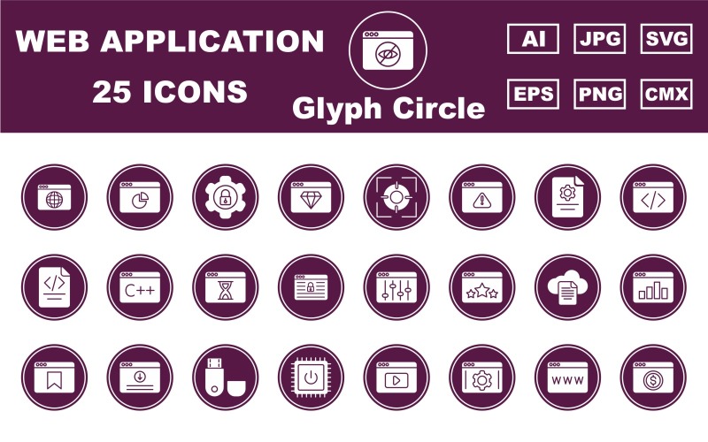 25 Pacchetto icone Premium Web e applicazione Glyph Circle