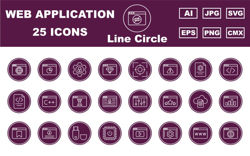 25 Pacote de Ícones Círculo de Linha Premium da Web e de Aplicativos