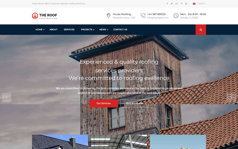 Plantilla web para sitio web de construcción de techos para el hogar