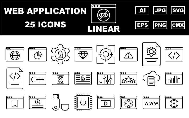 25 Premium Web a aplikace Linear Icon Pack