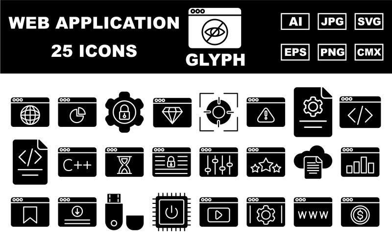 25 Premium webb- och program Glyph Icon Pack