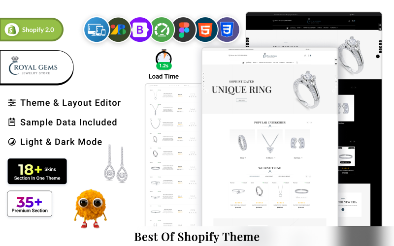 Royal Gems – ékszerek és luxus többcélú szekciók Shopify 2.0 téma