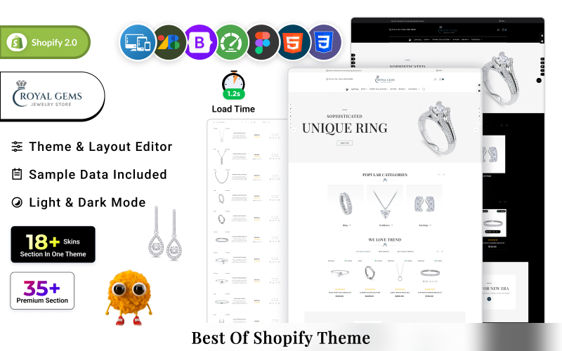 Royal Gems - Smycken och lyxiga multifunktionssektioner Shopify 2.0-tema