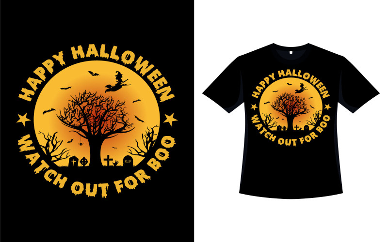 Gelukkig Halloween T-shirtontwerp met boom