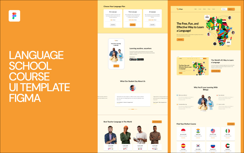 Modelo de interface do usuário do curso de escola de idiomas Figma