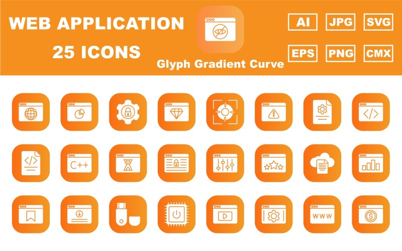 25 pack d'icônes de courbe de gradient de glyphe Web et d'application Premium