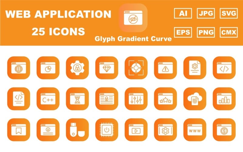 25 Premium Web a aplikace Glyph Gradient Curve Icon Pack