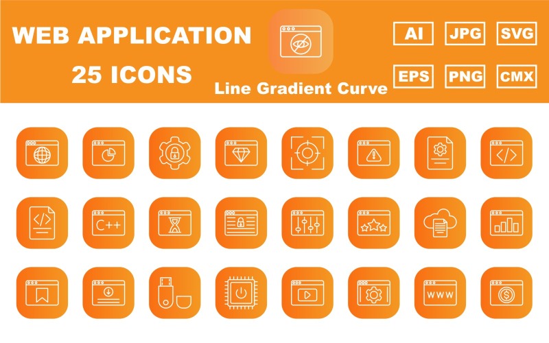 25 Premium Web и Application Line Gradient Curve Icon Pack