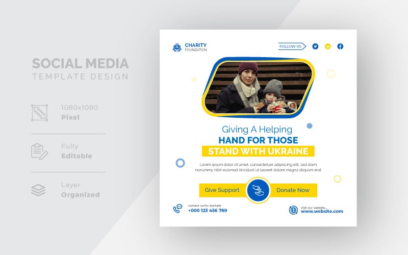 Stare con l'Ucraina aiutando a mano il design del modello di social media