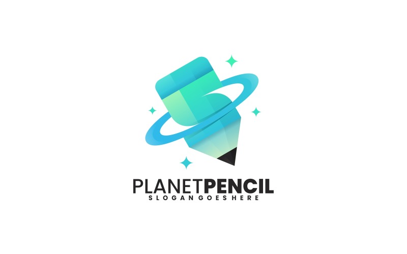 Logotipo de degradado de lápiz planeta