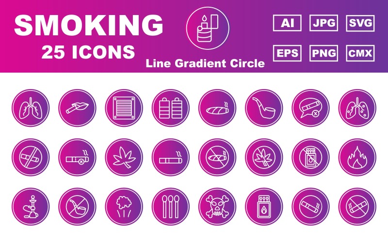 25 pack d'icônes de cercle dégradé de ligne de fumée premium