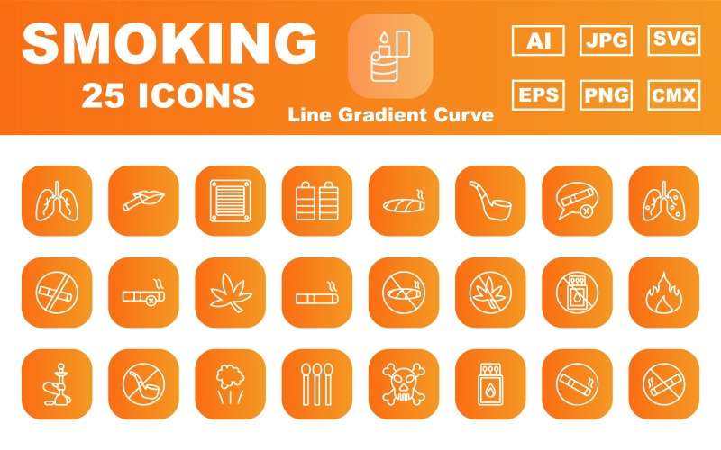 25 pack d'icônes de courbe de gradient de ligne de fumée premium