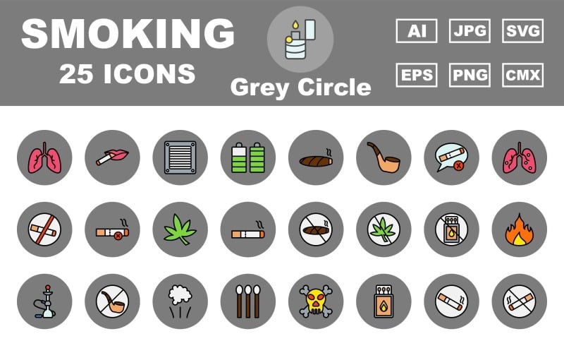 25 премиальных курящих серых кругов Icon Pack