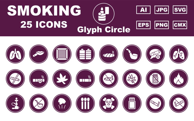 25 Premium Smoking Glyph Circle Icon Pack - TemplateMonster