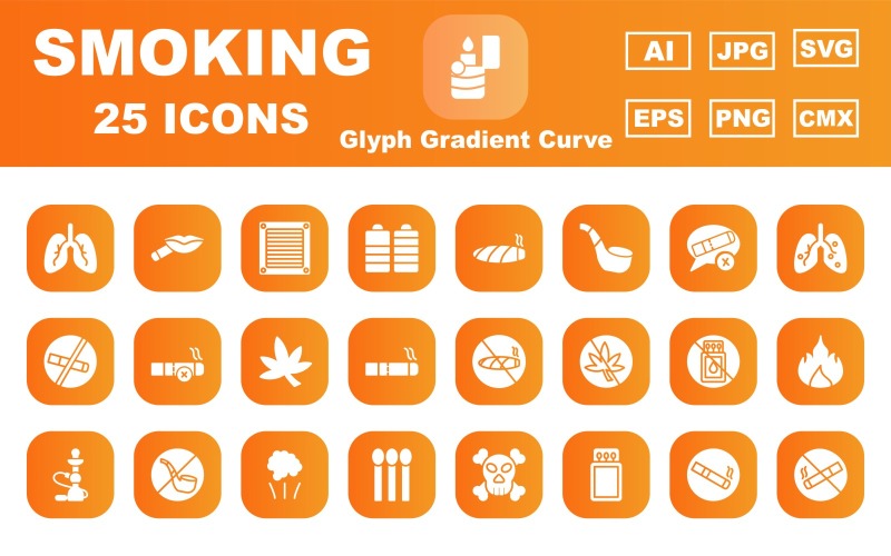 25 Premium Smoking Glyph Gradient Curve Icon Pack