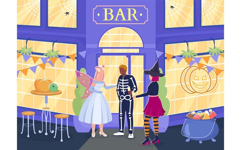 Halloween-feest bij nachtbar egale kleur vectorillustratie