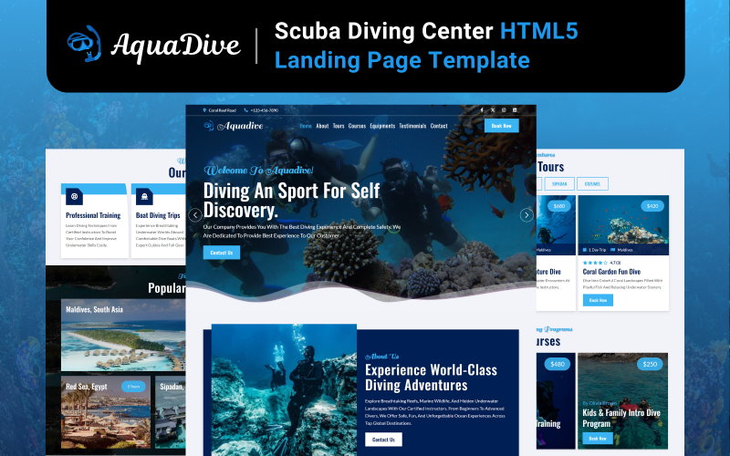 Aquadive - 水肺潜水中心 HTML5 登录页面模板