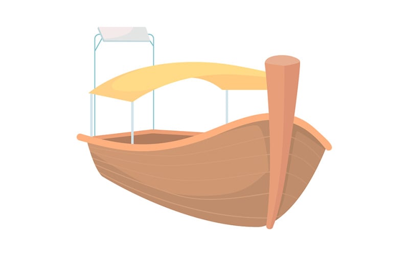 Barco com dossel objeto de vetor de cor semi plana