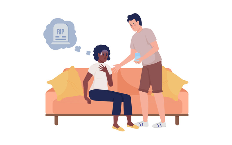 Dödsfobi och rädsla semi platt färg vektor tecken