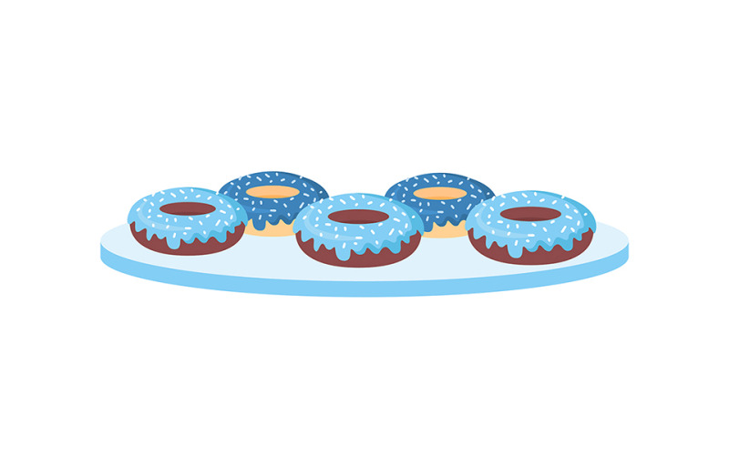 Donuts avec décorations objet vectoriel couleur semi-plat