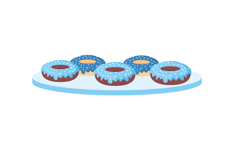 Donuts com decoração objeto de vetor de cor semi plana