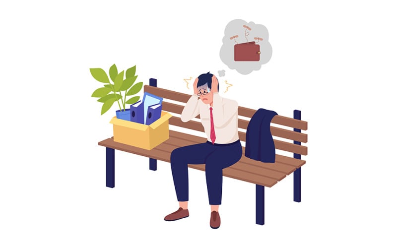 对贫困和失业的恐惧半平面彩色矢量字符