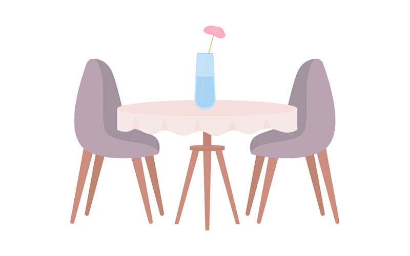 Стол со скатертью и стульями полуплоский цветной векторный объект