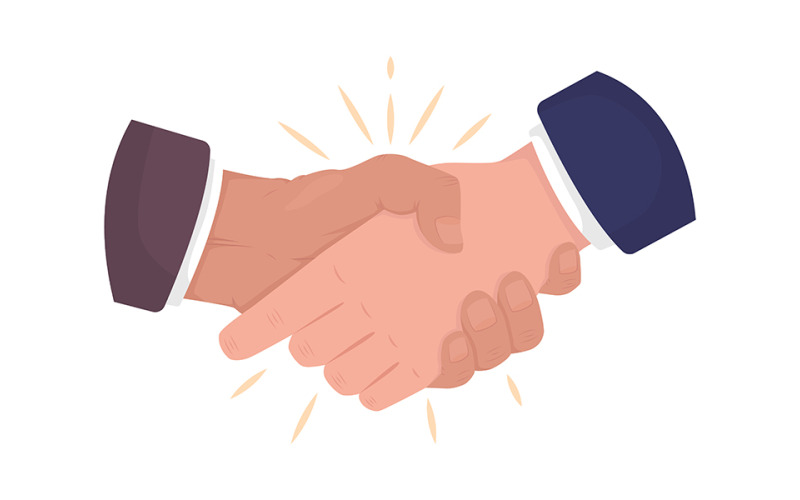 Apretón de manos de hombres de negocios gesto de mano de vector de color semi plano