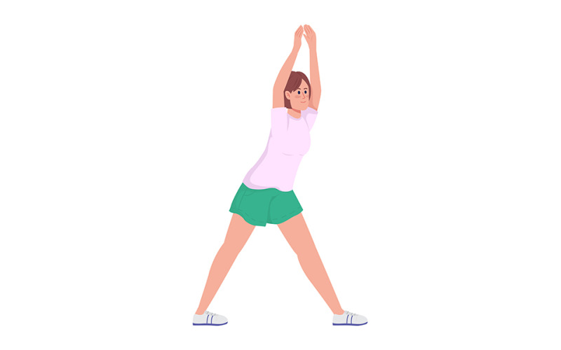Chica haciendo yoga personaje de vector de color semi plano