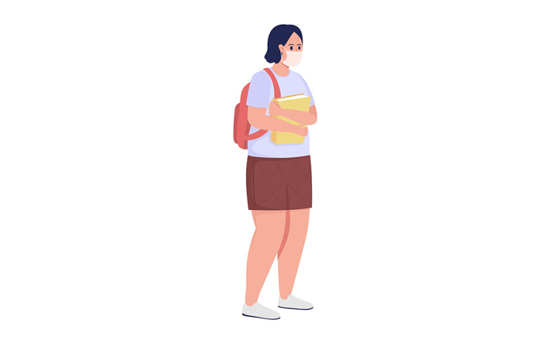 Colegiala con carácter vectorial de color semiplano de libros