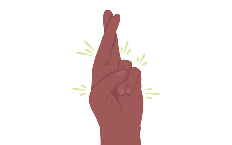 Deseo de suerte gesto de mano de vector de color semi plano