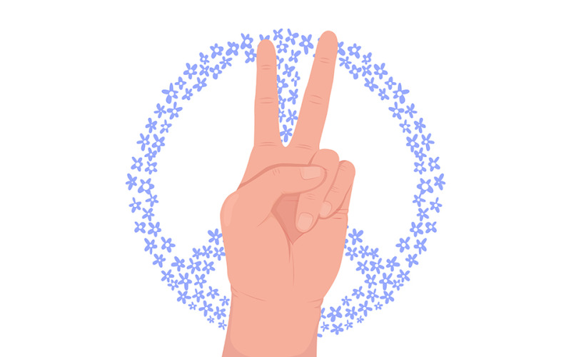 Hippie subcultura semi plano color vector mano gesto