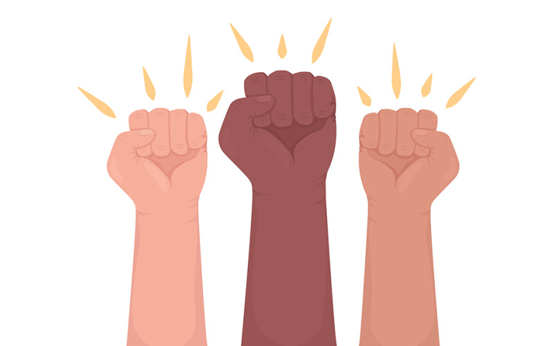 Protestation du geste de la main du vecteur de couleur semi-plat