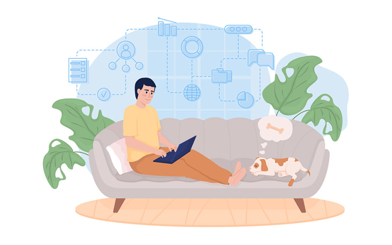 Werk op afstand 2D vector geïsoleerde illustratie