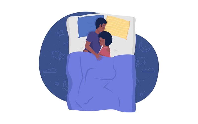 Casal feliz dormindo na cama 2D ilustração isolada em vetor