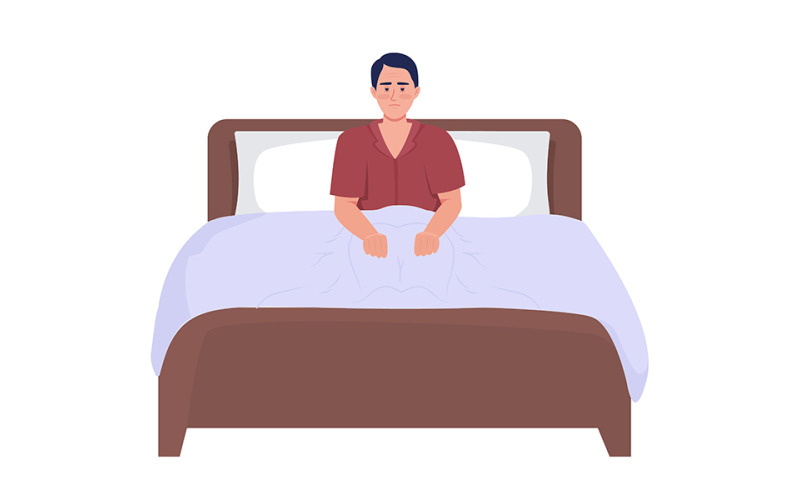 Uomo triste con disturbo del sonno carattere vettoriale a colori semi-piatto
