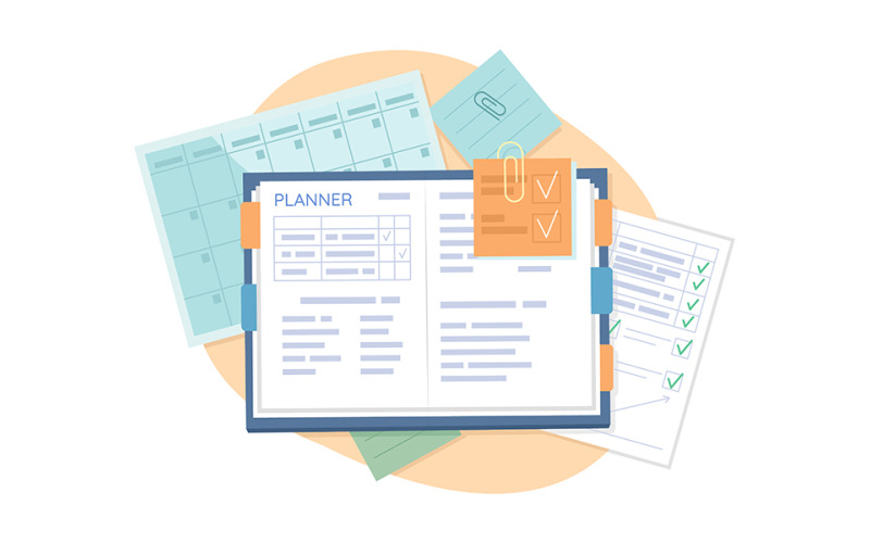 Illustration isolée de vecteur 2D de planificateur de travail