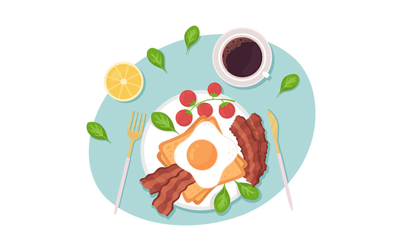Ilustração isolada do vetor 2D do café da manhã nutritivo