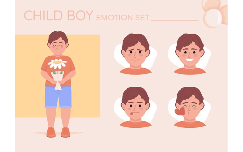Little boy in love semi flat color character emotions set