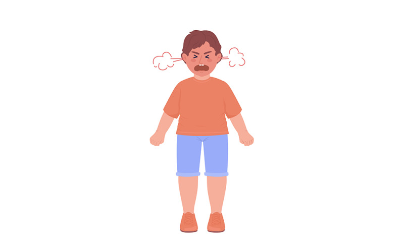 Niño enojado gritando carácter vectorial de color semiplano
