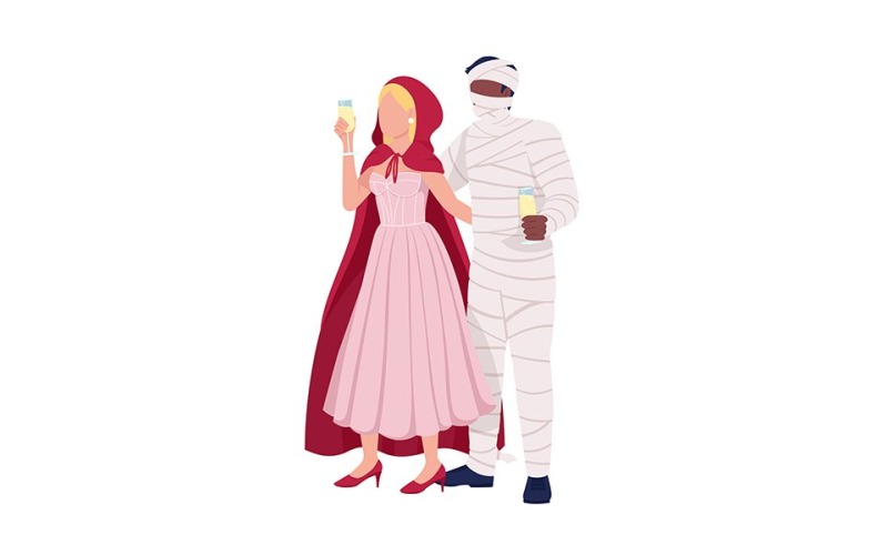 Ospiti della festa di Halloween con personaggi vettoriali a colori semi piatti