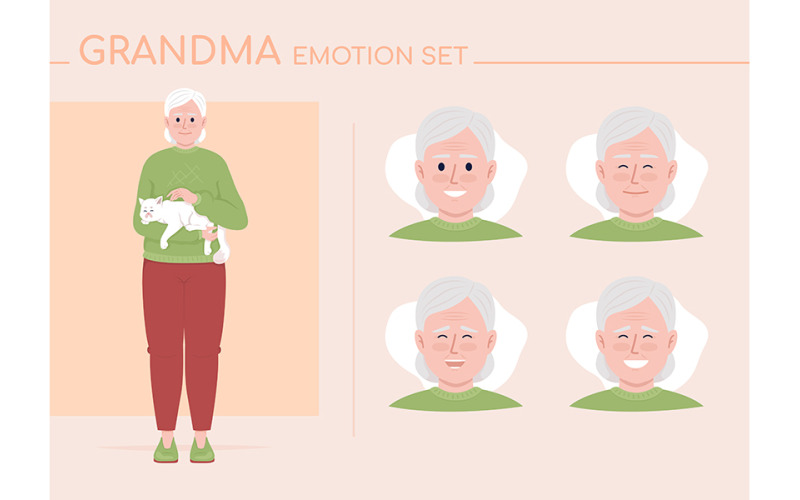 Positive Oma halbflache Farbcharakter-Emotionen gesetzt