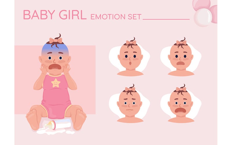 Scared little baby semi flat color character emotions set