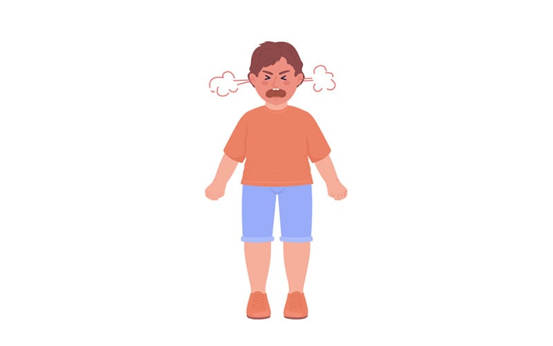 Yarı düz renk vektör karakteri bağıran kızgın küçük çocuk