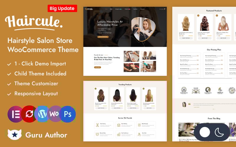 Haircule — тема для парикмахеров, салонов красоты и магазинов Weige Elementor WooCommerce Responsive Theme