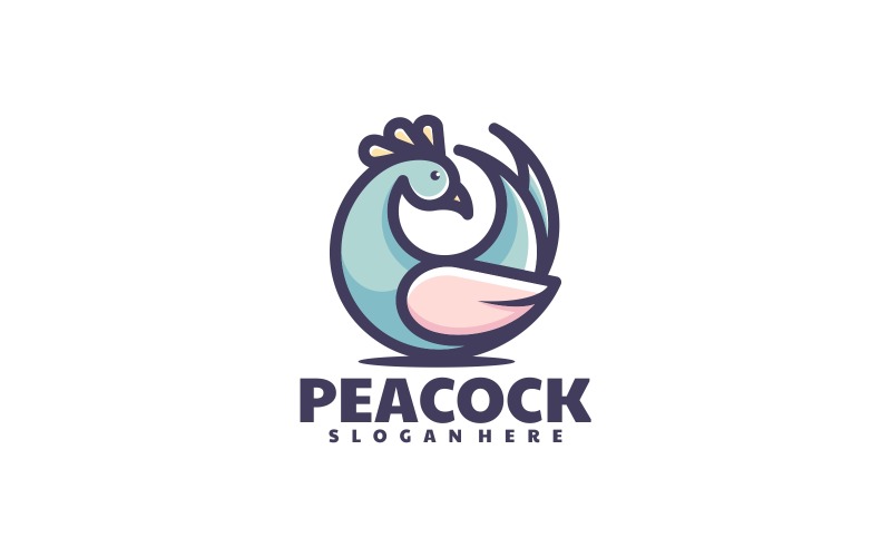 Disegno del logo della mascotte semplice del pavone