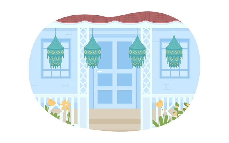 Decorando a casa para ilustração isolada em vetor Diwali 2D