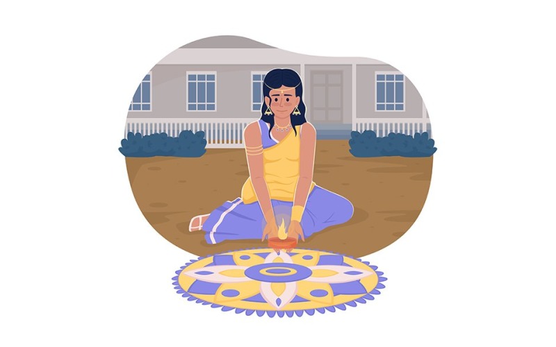 Indyjski zwyczaj na ilustracji wektorowych Deepavali 2D na białym tle